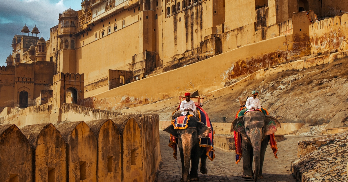 Facade of the Amber Fort in Amer, Rajasthan, India